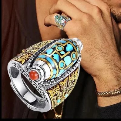 خاتم مصنوع يدويًا من الفضة الإسترلينية عيار 925 على شكل تمثال مسجد فيروزي