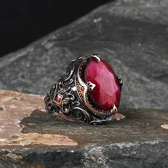 خاتم رجالي من الفضة الإسترلينية عيار 925 مرصع بأحجار كريمة، مصنوع يدويًا بأحجار كريمة طبيعية خاتم رجالي من الفضة الإسترلينية عيار 925 مرصع بأحجار كريمة، مصنوع يدويًا بأحجار كريمة طبيعية